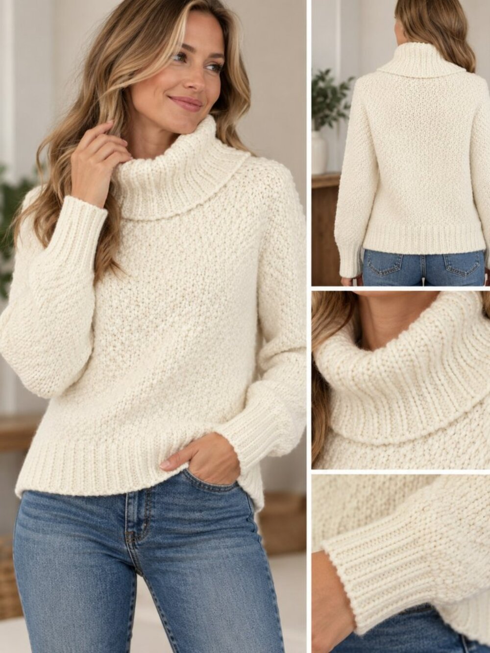 J.Crew Chunky Alpaca Turtleneck Sweater Cream Ivory S Wool Blend AE953